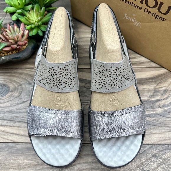 NIB Jambu Alba 9M 40 Wide Fit Slingback Rocker Platform Sandal Gunmetal Grey - Picture 2 of 12